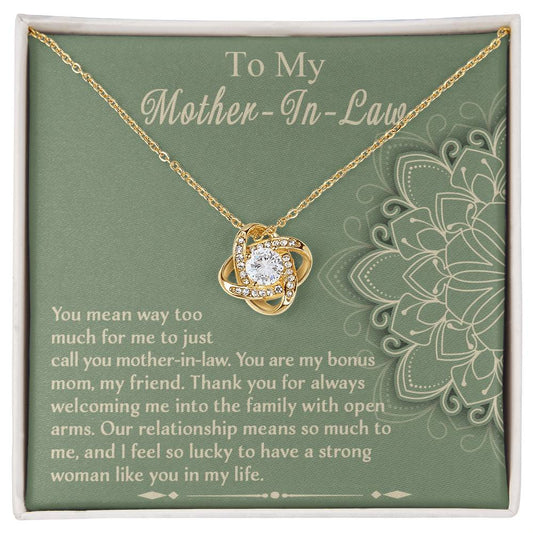 To My Mother-In-Law/ You Are My Bonus Mom/ Love Knot Necklace