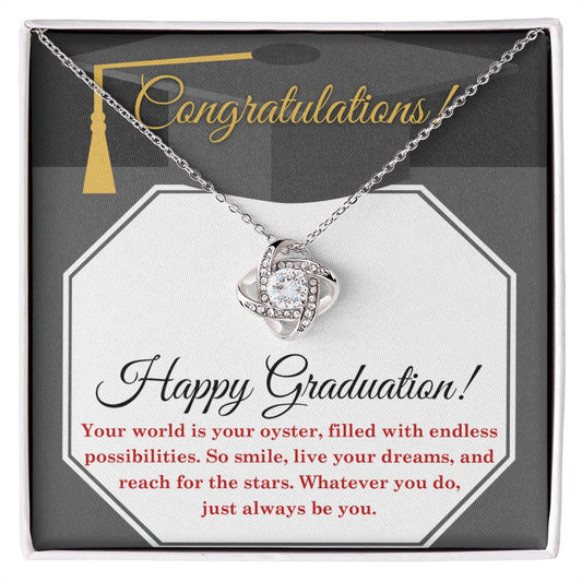 Happy Graduation/ Your World Is Your Oyster/ Love Knot Necklace