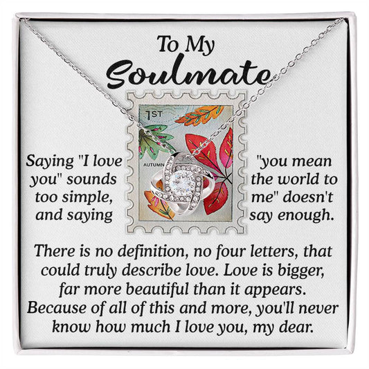 To my soulmate/ You'll never know how much I love you/ Love knot necklace