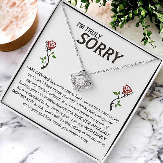 I'm truly sorry/I am crying because I have hurt you/ Love knot necklace