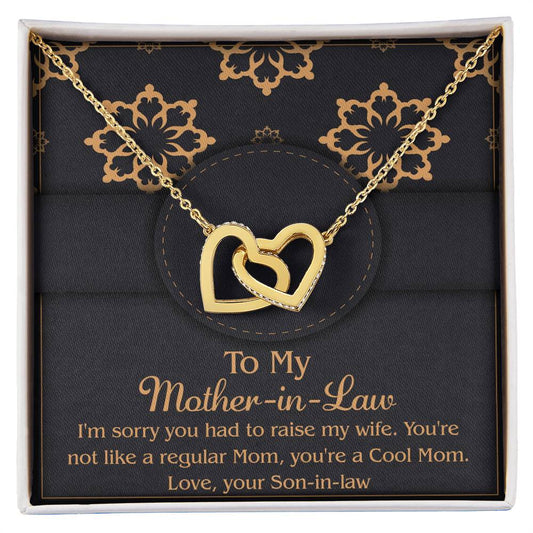 To My Mother-In-Law/ You're A Cool Mom/ Interlocking Heart Necklace