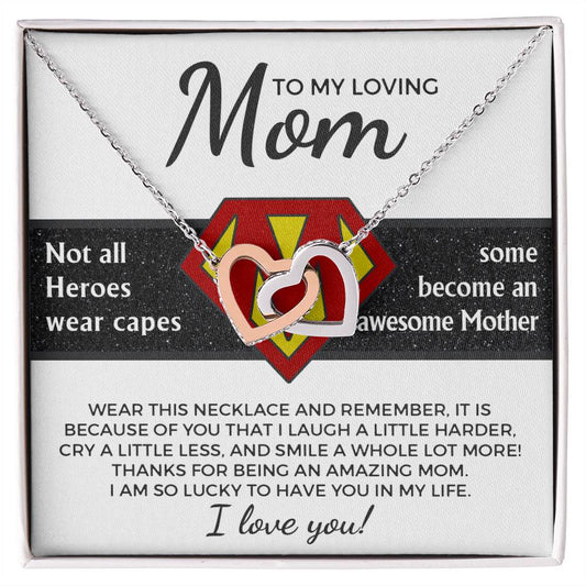 To My Loving Mom/ Thanks For Being An Amazing Mom/ Interlocking Hearts Necklace