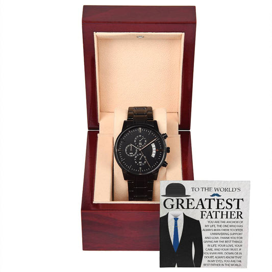 Greatest Father/ You are the anchor of my life/ Black chronograph watch