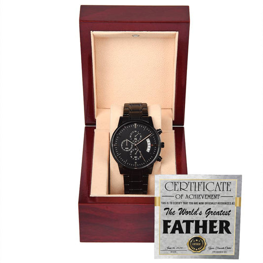 The world's greatest father/ Black chronograph watch