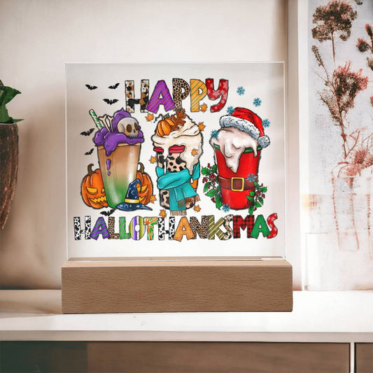 Happy HalloThanksmas/ Square Acrylic Plaque