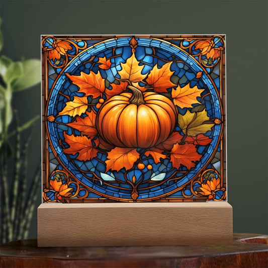 Stained Glass Pumpkin-Thanksgiving/ Square Acrylic Plaque