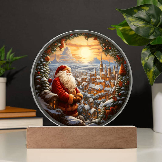 Santa In Town/ Circle Acrylic Plaque