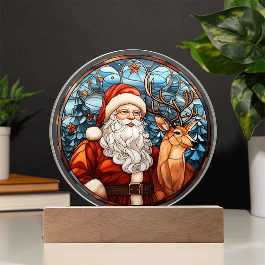 Santa & Reindeer/ Circle Acrylic Plaque