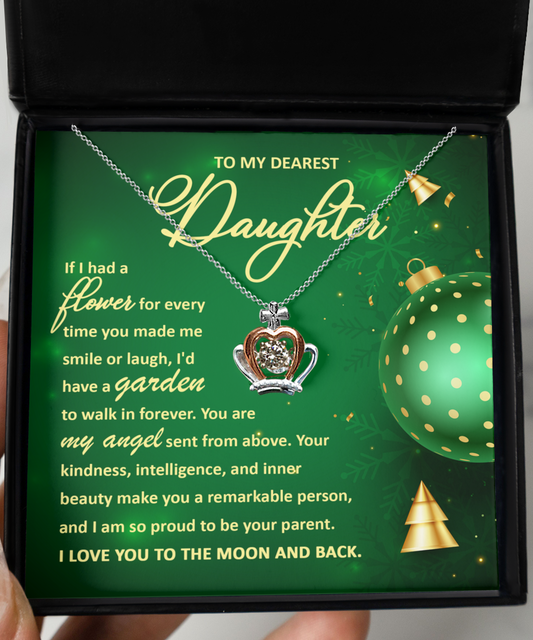 To My Dearest Daughter/ I Love You To The Moon And Back/ Crown Pendant Necklace